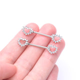 Detail View 2 of A Pair of Brilliant Sparkle Hollow Heart Nipple Barbell-Clear Gem