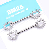 Detail View 4 of A Pair of Brilliant Sparkle Hollow Heart Nipple Barbell-Clear Gem