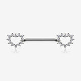 A Pair of Brilliant Sparkle Hollow Heart Nipple Barbell