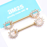 Detail View 4 of A Pair of Golden Brilliant Sparkle Hollow Heart Nipple Barbell-Clear Gem
