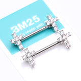 Detail View 4 of A Pair of Brilliant Sparkle Cross Multi-Gem Nipple Barbell-Clear Gem