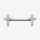 A Pair of Brilliant Sparkle Cross Multi-Gem Nipple Barbell