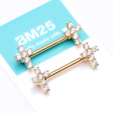 Detail View 4 of A Pair of Golden Brilliant Sparkle Cross Multi-Gem Nipple Barbell-Clear Gem