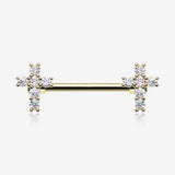 A Pair of Golden Brilliant Sparkle Cross Multi-Gem Nipple Barbell