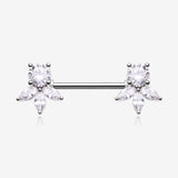 A Pair of Floral Elegance Sparkle Multi-Gem Nipple Barbell-Clear Gem