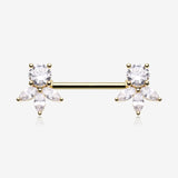 A Pair of Golden Floral Elegance Sparkle Multi-Gem Nipple Barbell