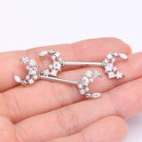 Detail View 2 of A Pair of Celestial Sparkle Crescent Moon Array Nipple Barbell-Clear Gem