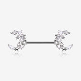 A Pair of Celestial Sparkle Crescent Moon Array Nipple Barbell