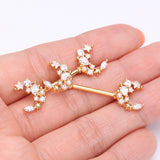 Detail View 2 of A Pair of Golden Celestial Sparkle Crescent Moon Array Nipple Barbell-Clear Gem