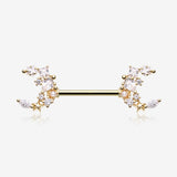 A Pair of Golden Celestial Sparkle Crescent Moon Array Nipple Barbell