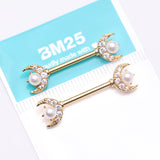 Detail View 3 of A Pair of Golden Pearlescent Crescent Moon Sparkle Nipple Barbell-Clear Gem