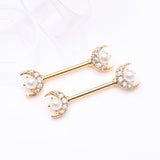 A Pair of Golden Pearlescent Crescent Moon Sparkle Nipple Barbell