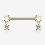 A Pair of Golden Brilliant Sparkle Gem Dangle Nipple Barbell