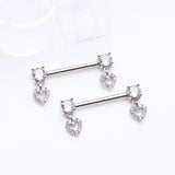 Detail View 1 of A Pair of Brilliant Sparkle Heart Gem Hollow Dangle Nipple Barbell-Clear Gem