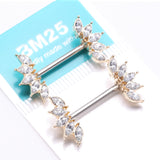 Detail View 3 of A Pair of Golden Brilliant Marquise Sparkle Floral Nipple Barbell-Clear Gem