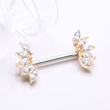 Detail View 1 of A Pair of Golden Brilliant Marquise Sparkle Floral Nipple Barbell-Clear Gem