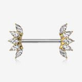 A Pair of Golden Brilliant Marquise Sparkle Floral Nipple Barbell