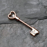 Detail View 1 of A Pair of Rose Gold Heart Key Nipple Barbell Ring-Clear Gem