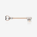 A Pair of Rose Gold Heart Key Nipple Barbell Ring