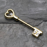 Detail View 1 of A Pair of Golden Heart Key Nipple Barbell Ring-Clear Gem