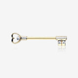 A Pair of Golden Heart Key Nipple Barbell Ring