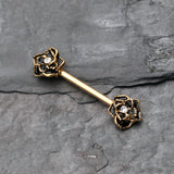 Detail View 1 of A Pair of Golden Rose Sparkle Nipple Barbell Ring-Black/Clear