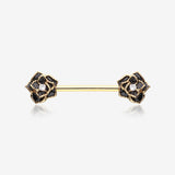 A Pair of Golden Rose Sparkle Nipple Barbell Ring
