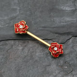 Detail View 1 of A Pair of Golden Rose Sparkle Nipple Barbell Ring-Red/Clear