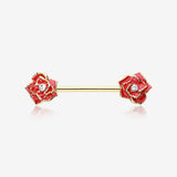 A Pair of Golden Rose Sparkle Nipple Barbell Ring