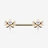 A Pair of Golden Luscious Lotus Sparkle Nipple Barbell