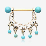 A Pair of Golden Royal Filigree Turquoise Dangle Nipple Shield-Turquoise