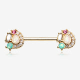 A Pair of Golden Sparkle Opal Medley Nipple Barbell Ring
