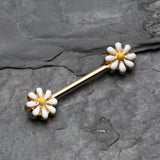 Detail View 1 of A Pair of Golden Spring Blossom Flower Nipple Barbell Ring-White/Yellow