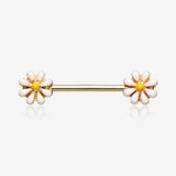 A Pair of Golden Spring Blossom Flower Nipple Barbell Ring