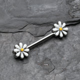 Detail View 1 of A Pair of Spring Blossom Flower Nipple Barbell Ring-White/Yellow