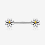 A Pair of Spring Blossom Flower Nipple Barbell Ring