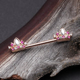 Detail View 1 of A Pair of Rose Gold Tiara Crown Sparkle Nipple Barbell-Clear Gem/Fuchsia