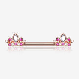 A Pair of Rose Gold Tiara Crown Sparkle Nipple Barbell