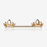 A Pair of Golden Tiara Crown Sparkle Nipple Barbell Ring