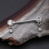 Detail View 1 of A Pair of Sparkle Dazzle Dangle Droplets Nipple Barbell-Clear Gem