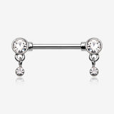 A Pair of Sparkle Dazzle Dangle Droplets Nipple Barbell