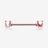 A Pair of Rose Gold Brilliant Sparkle Gem Prong Set Nipple Barbell