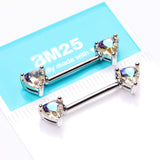 Detail View 2 of A Pair of Iridescent Heart Sparkle Nipple Barbell-Aurora Borealis