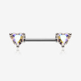 A Pair of Iridescent Heart Sparkle Nipple Barbell