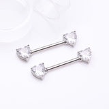 Detail View 1 of A Pair of Double Heart Gem Nipple Barbell Ring-Clear Gem