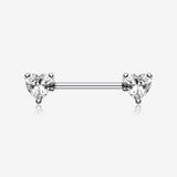 A Pair of Double Heart Gem Nipple Barbell Ring