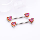 Detail View 1 of A Pair of Iridescent Heart Sparkle Nipple Barbell-Light Rainbow