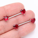 Detail View 2 of A Pair of Double Heart Gem Nipple Barbell Ring-Red