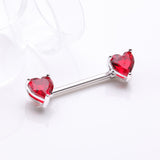 Detail View 1 of A Pair of Double Heart Gem Nipple Barbell Ring-Red