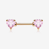 A Pair of Rose Gold Double Heart Gem Nipple Barbell Ring